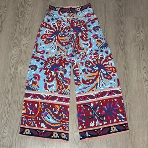 Cupcakes and Cashmere Wide Leg Flared Pants Colorful Floral Boho Chic Size Small